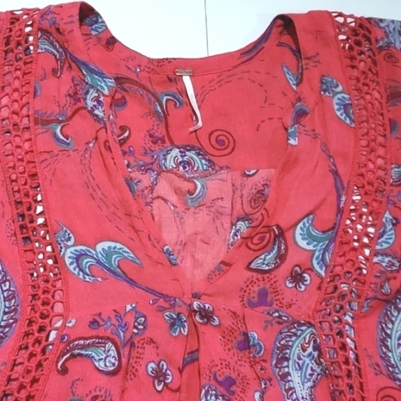 Free People Just The Two Of Us Printed Tunic Pink/Red Size Small - Picture 10 of 16